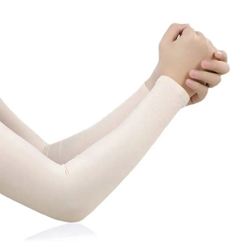 1Pair UV Protection Arm Sleeves for Men Women Summer Driving Sunscreen Ice Silk Cover Hand Protector Half Finger Long Gloves Peaceful Pleasures Health and Wellness Skin-No Finger-38cm One Size