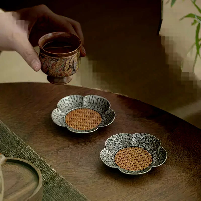 Woven Rattan Tea Coaster | Chinese Style Flower Home Decor Tea Coaster Peaceful Pleasures Health and Wellness