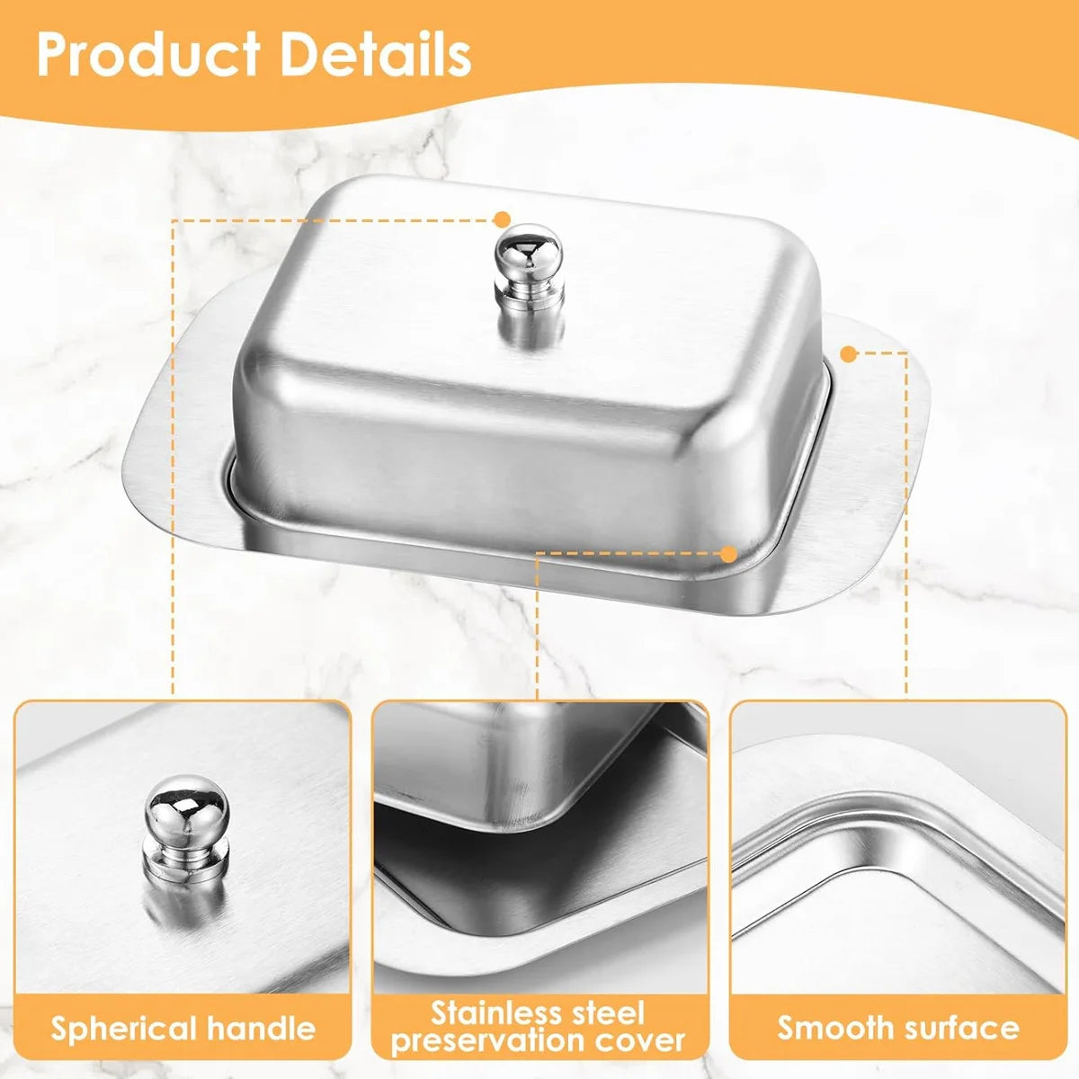 1PC Stainless Steel Butter Dish with Lid Handle Cover Design, Dessert Cheese Bread Box, Solid Cheese/Butter Container with Cover Peaceful Pleasures Health and Wellness