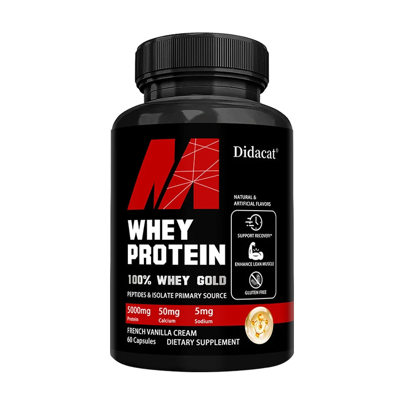 Didacat Whey Protein Concentrate, with 5000mg Protein, Gluten Free & Non-GMO, Boost Immunity and Support Post-exercise Recovery Peaceful Pleasures Health and Wellness 60 count-1 bottle