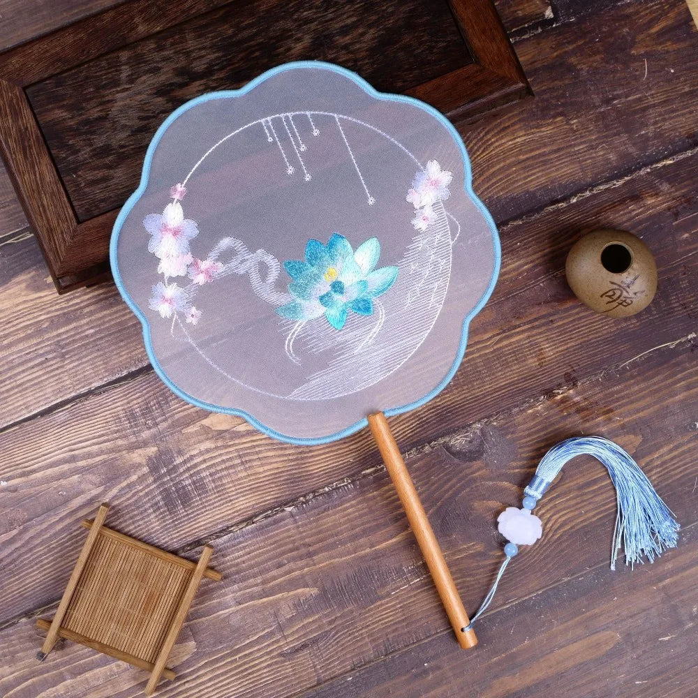 Vintage Silk Embroidery Fan | Floral Hanfu Accessory & Dance Prop
