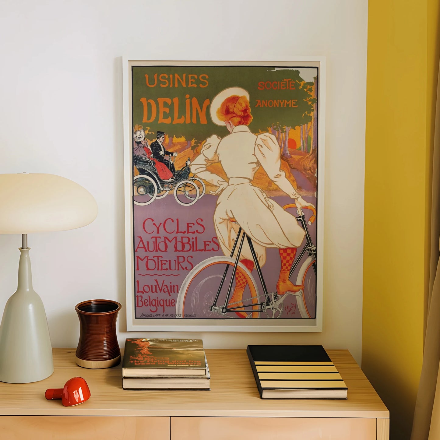 Retro Vintage Bicycle & Auto Canvas Wall Art Print Poster