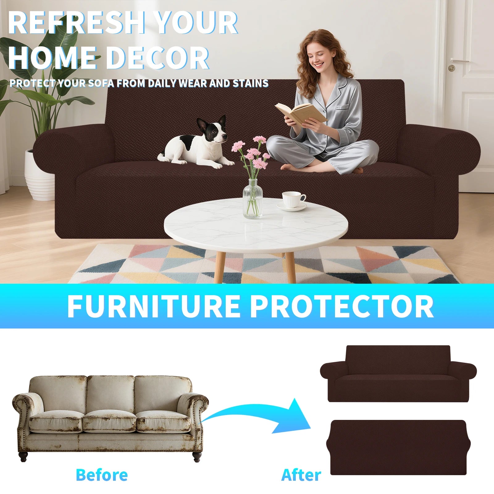 Jacquard Sofa Cover For Living Room Elastic Thick Jacquard Sofa Cover For L-shaped Corner Sofa Cover 1/2/3Seater with Pillowcase Peaceful Pleasures Health and Wellness