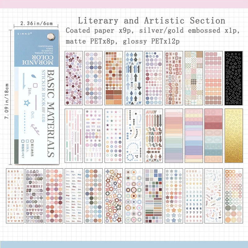 30 Sheets Rotatable Self-adhesive Stickers Morandi Series Including