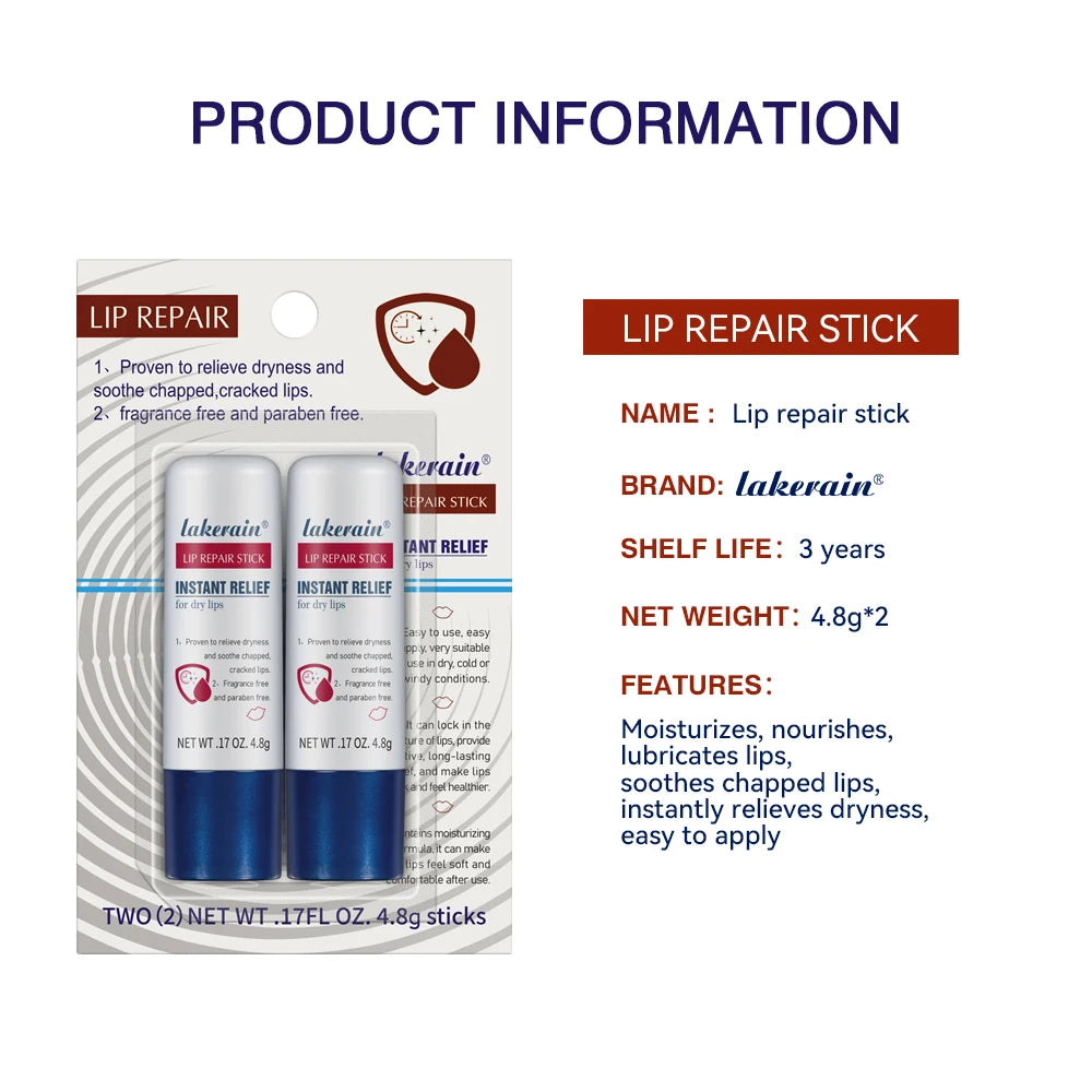 2pcs/Lot Moisturizing Lip Repair Stick Instant Relief For Dry Lips Lip Balm Paraben Free Lip Care Product Lipstick Base Cream Peaceful Pleasures Health and Wellness as shown