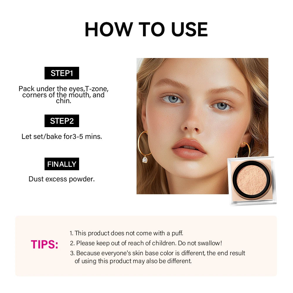 Loose Baking&Setting Powder Long Lasting Oil Control Natural Face Matte Waterproof BrighTening Loose Powder Makeup Cosmetics Peaceful Pleasures Health and Wellness