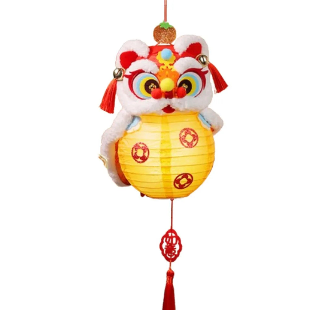 Year of The Horse Lion Dance Lantern DIY Kit Spring Lantern Festival Kids Handheld Glowing Handmade Flower Lamp Craft Supplies Peaceful Pleasures Health and Wellness Orange Other