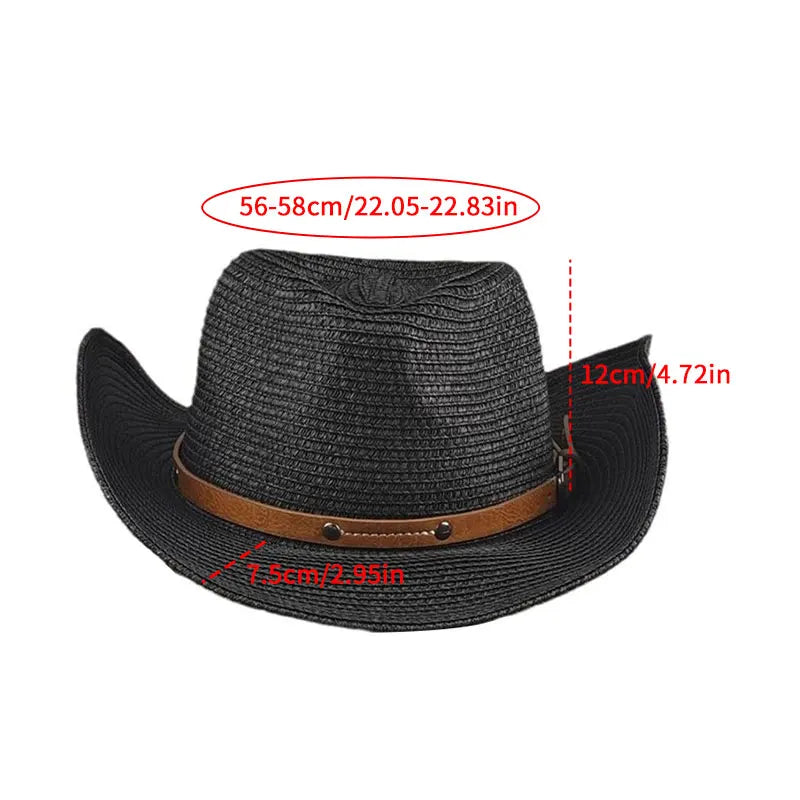 Wide Brim Straw Cowboy Hat – Unisex Sun Protection Summer Hat