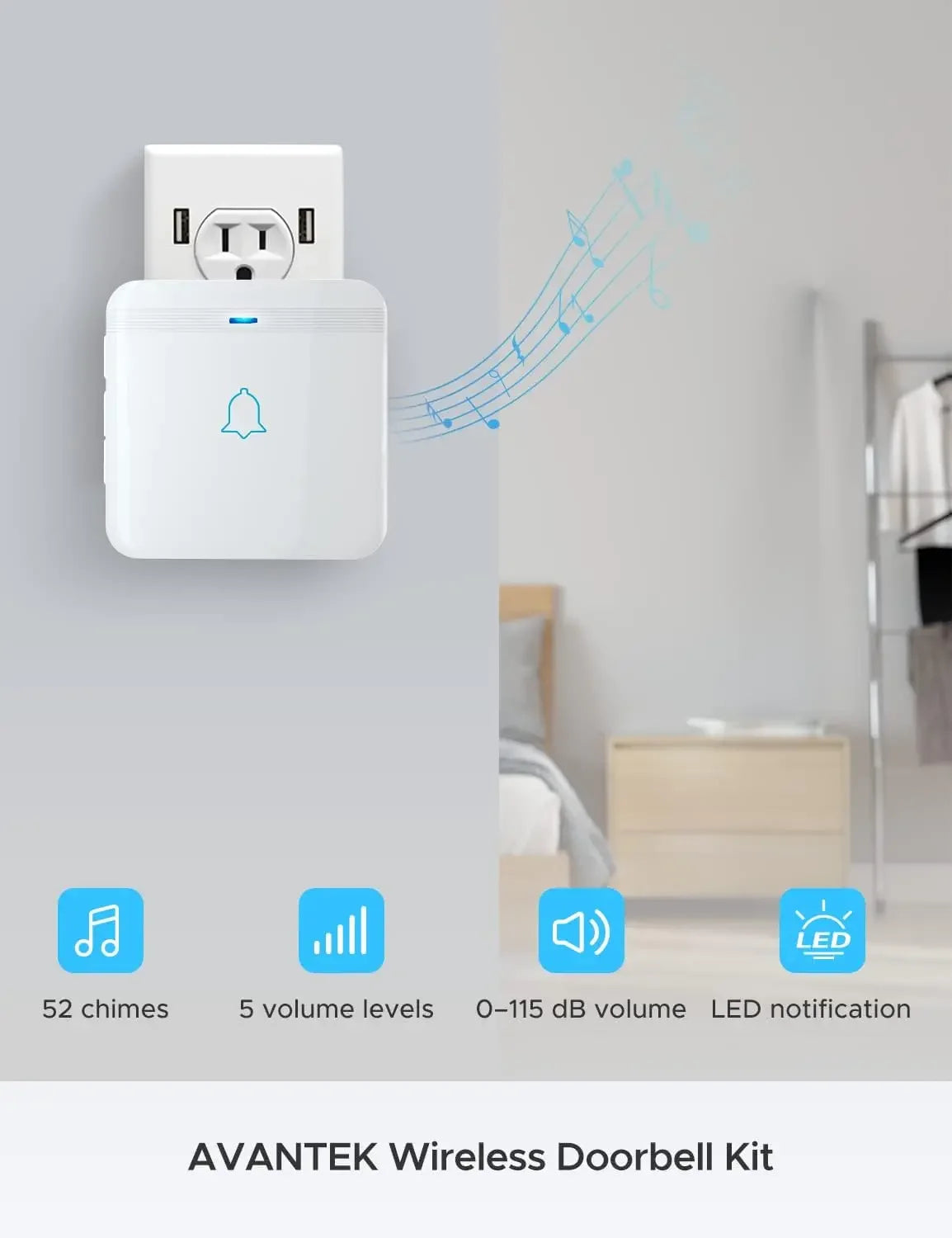 Wireless Doorbell Kit with 1300ft Range, 52 Melodies, Waterproof Design & LED Flash for Home Security Peaceful Pleasures Health and Wellness