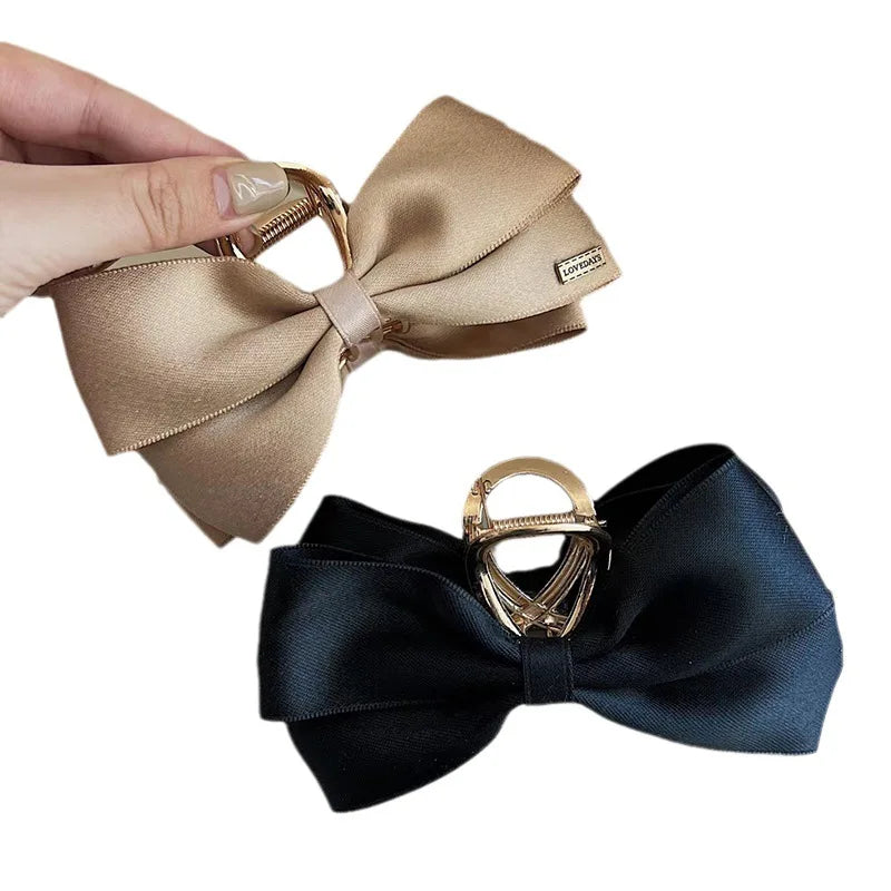 Black Satin Bow Clip WOMEN'S Summer Headwear Simple Temperament Hair