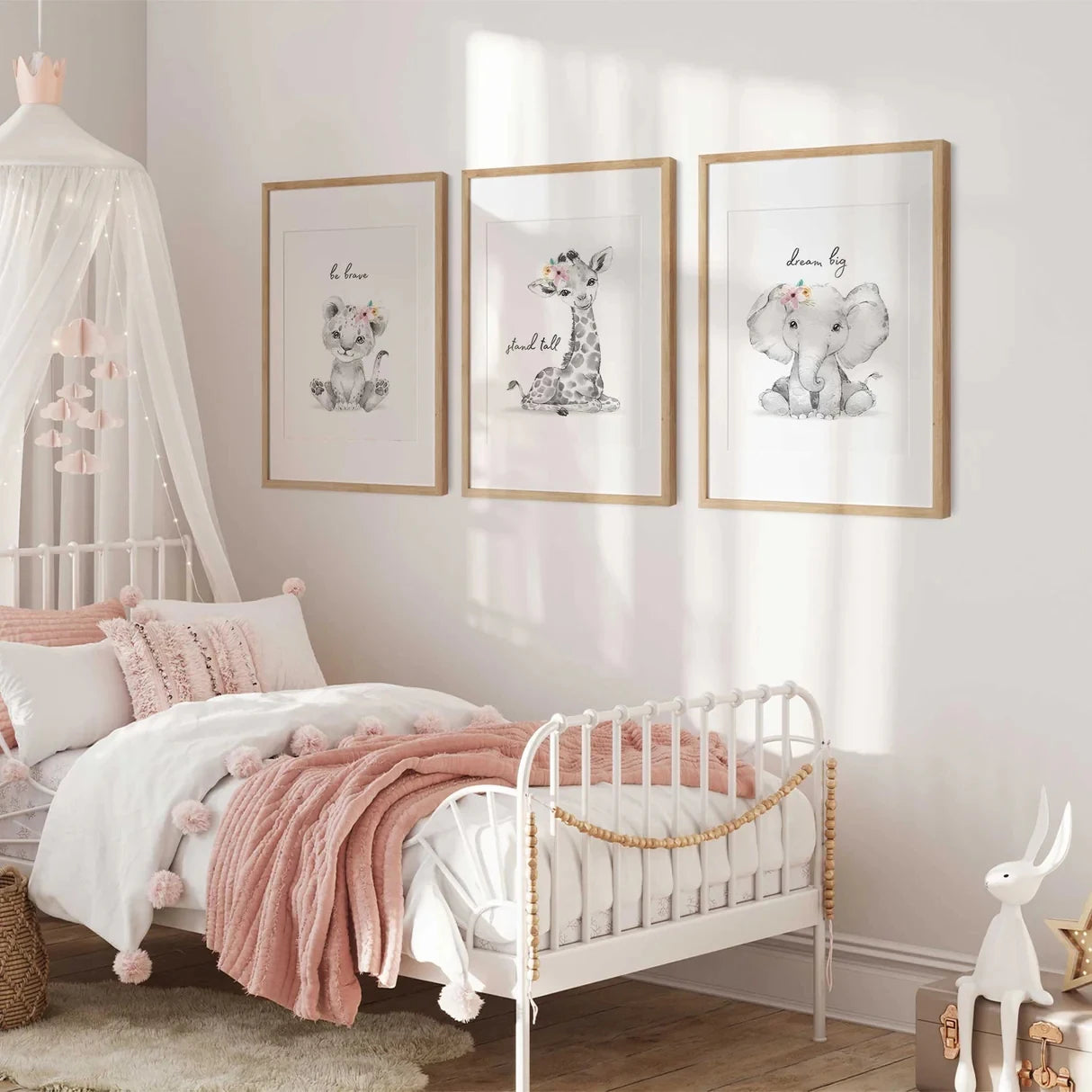 3-Piece Safari Animal Canvas Wall Art Girls Kids Room Decor