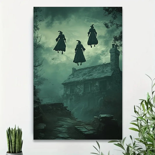 Gothic Witches Haunted House Canvas Wall Art | Unframed Print Canvas Wall Art Peaceful Pleasures Health and Wellness