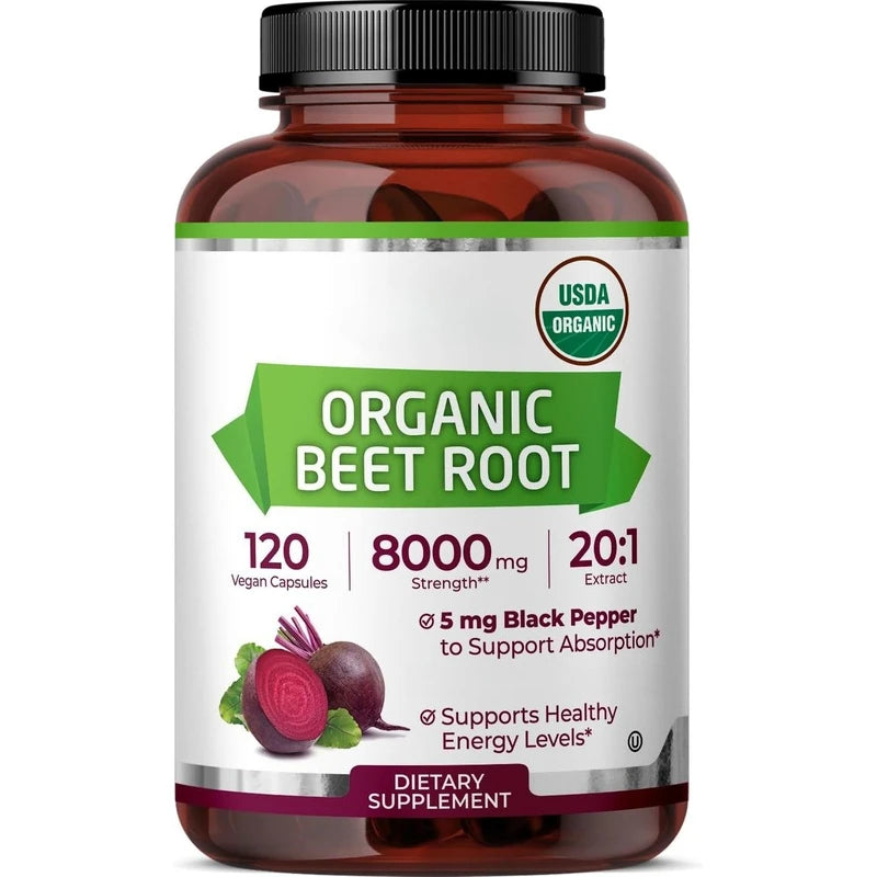 Organic Beetroot Capsules with Black Pepper Extract | Non-GMO