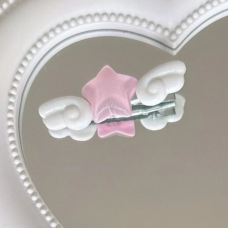 New Jelly Pink Star Wings Hair Clip Cartoon Sweet Versatile Side Clip Hair Accessories Superlatives Duckbill Star Wing Hairpin Peaceful Pleasures Health and Wellness