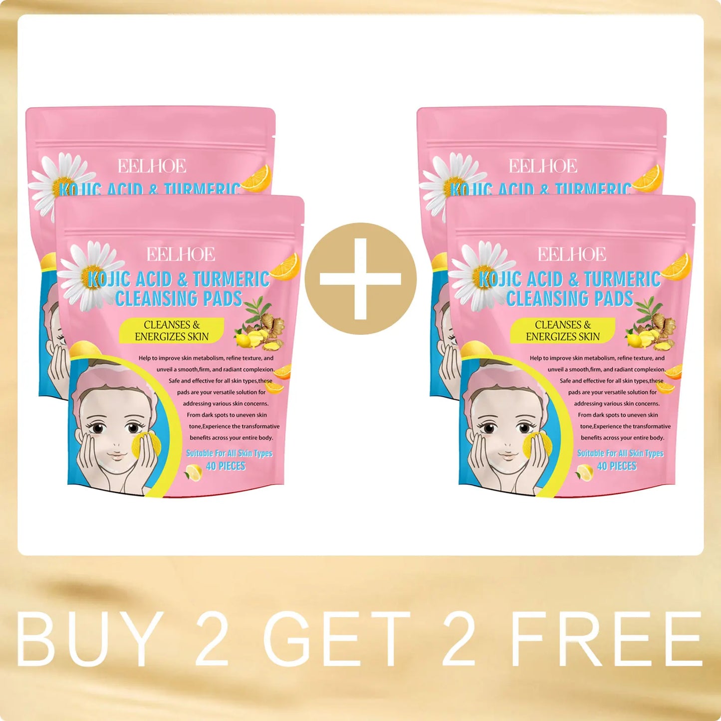 EELHOE Turmeric Kojic Acid Cleansing Pads – Brighten Skin 40Pcs