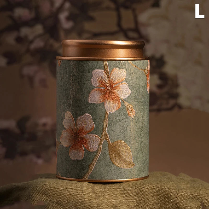 Chinese Floral Round Tea Tin Canister | Airtight Storage Box