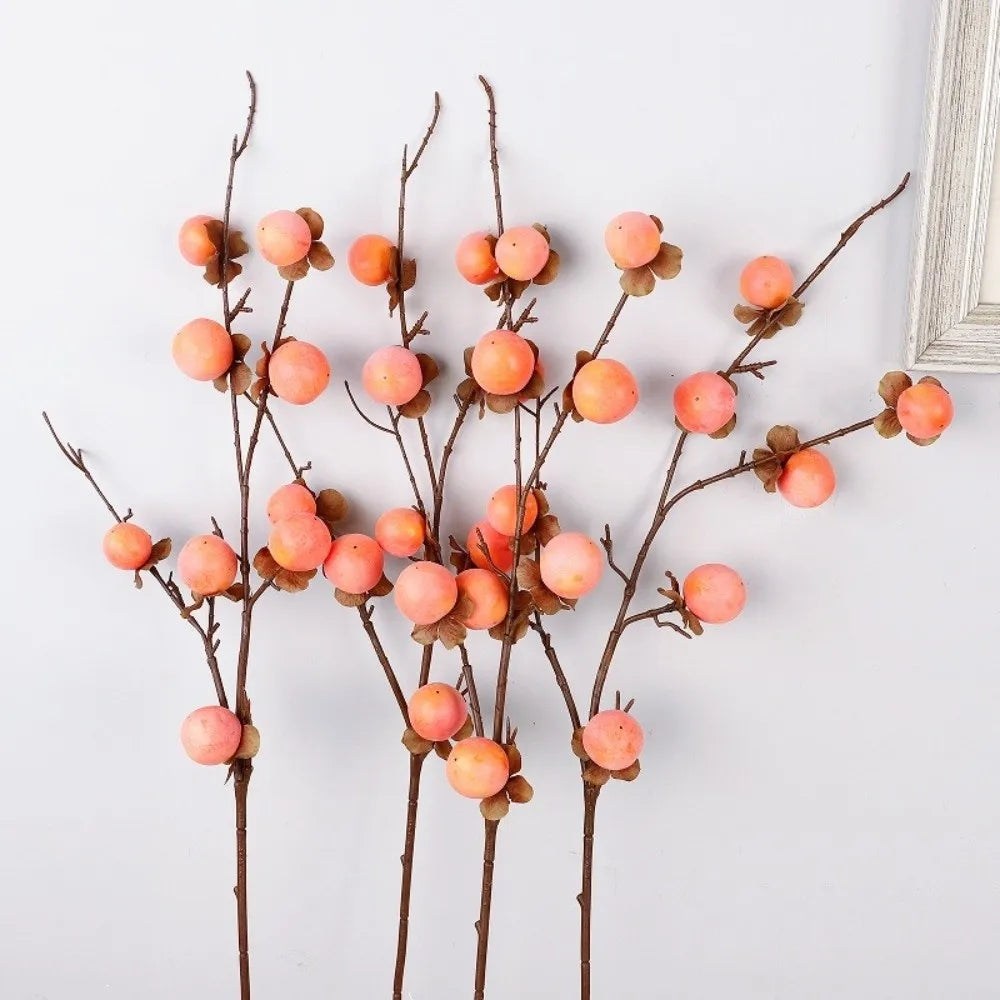 8-Head Artificial Persimmon Branch | Realistic Fake Fruit Décor