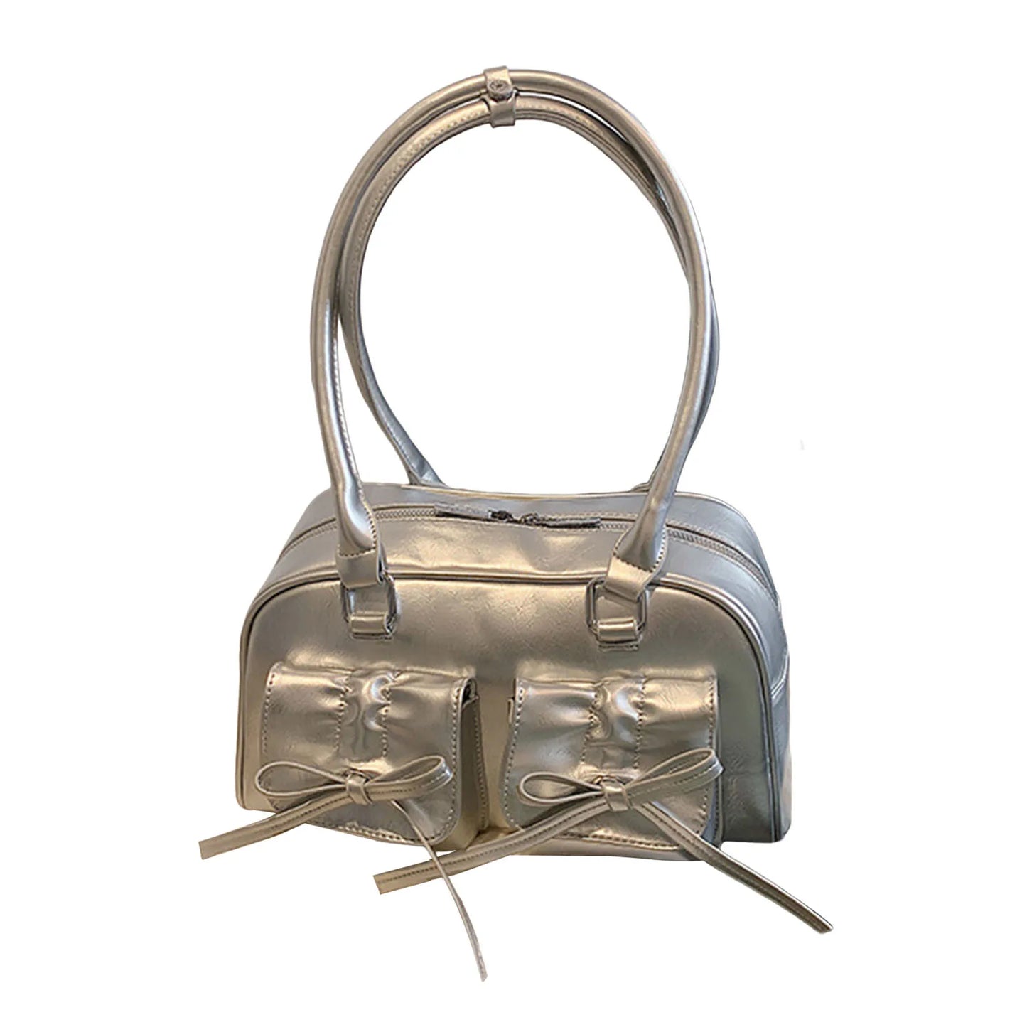Ladies Elegant PU Shoulder Bag Fine Workmanship and Temperamental Handbag Exquisite Gift for Ladies Birthday Peaceful Pleasures Health and Wellness Silver
