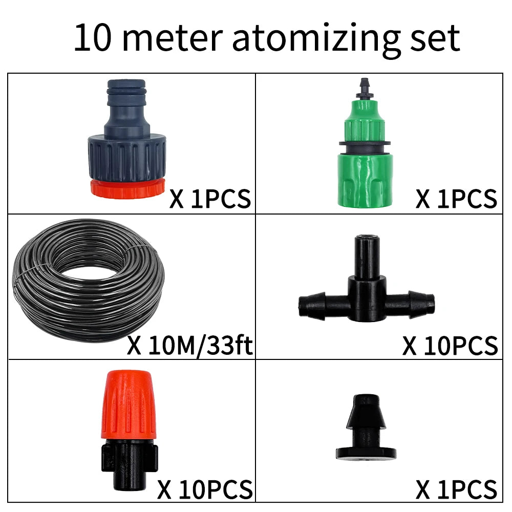 Fog Nozzles Irrigation Kit 5M-20M Garden Automatic Spray Misting Plant Watering System with 4/7 PE Hose and Connector Peaceful Pleasures Health and Wellness 10M