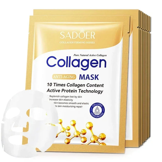 10pcs SADOER Collagen Anti Wrinkle Face Mask Moisturizing Anti aging Repair Brightening Facial Masks Skin Care Peaceful Pleasures Health and Wellness