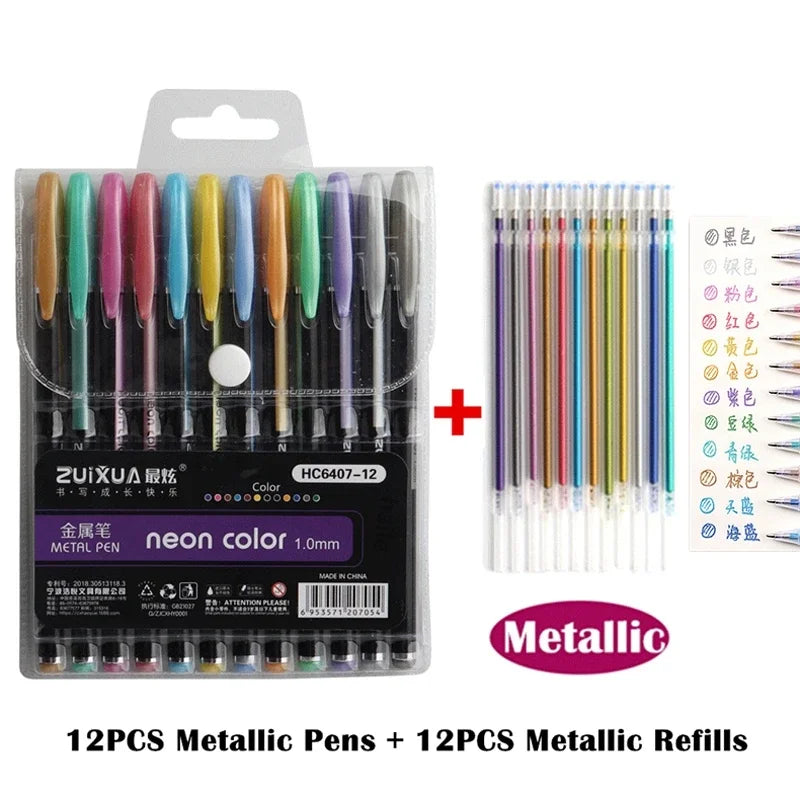 Metallic Glitter Gel Pens 12/24 Colors – Art, Journals & School