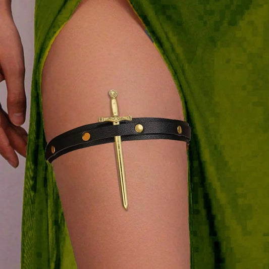 Medieval Leg Props PU Leather Punk Rivet Leggings Harness Metal Sword Peaceful Pleasures Health and Wellness