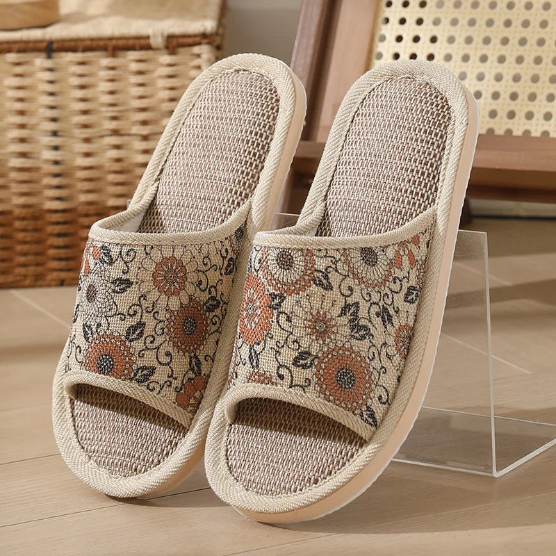 Summer Linen Indoor Slippers | Breathable EVA House Slides Indoor House Slippers Peaceful Pleasures Health and Wellness CO 38-39