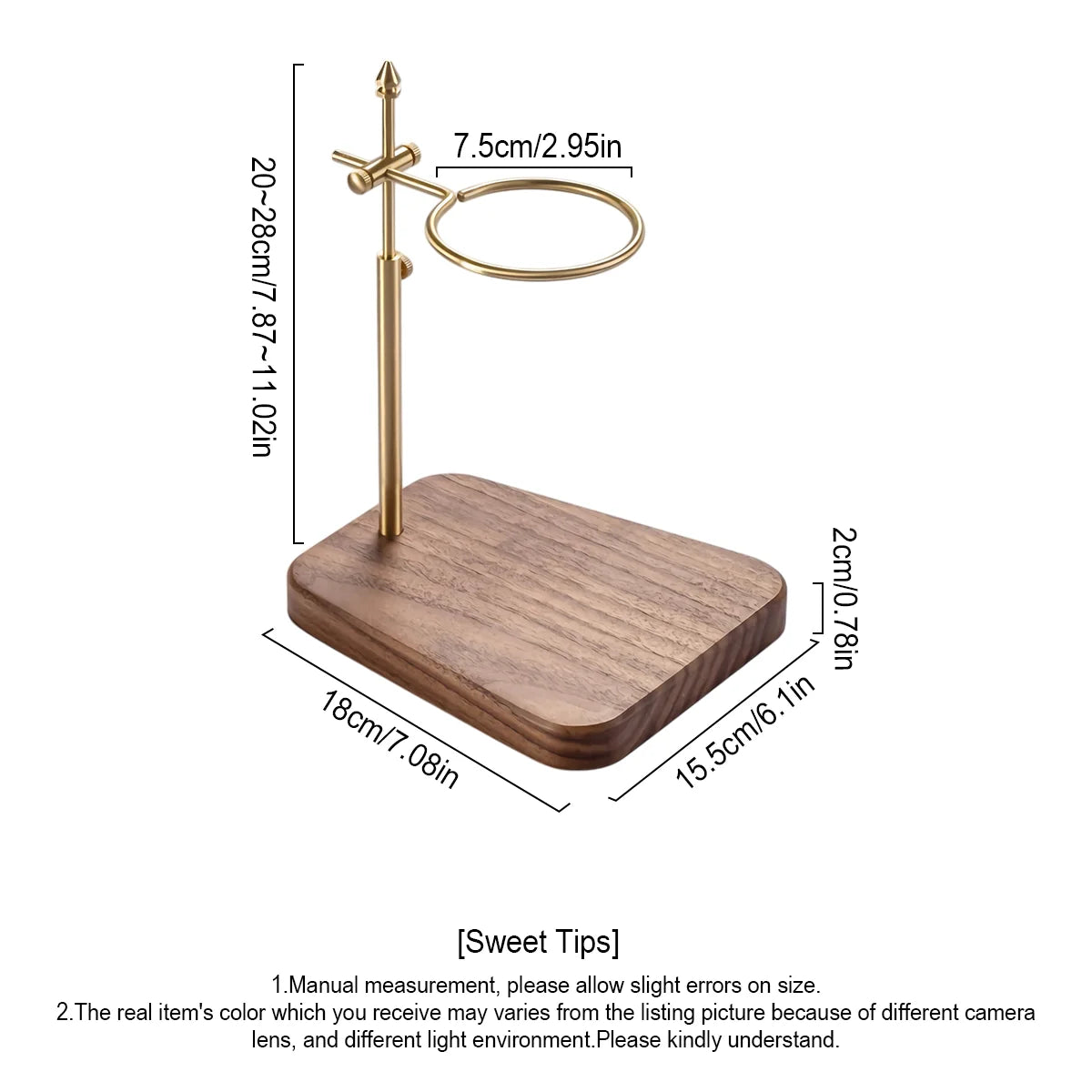 Pour Over Stand Coffee Station, Pure Copper Pour Over Dripper Height Adjustable Coffee Filter Stand with Walnut Wooden Base Peaceful Pleasures Health and Wellness