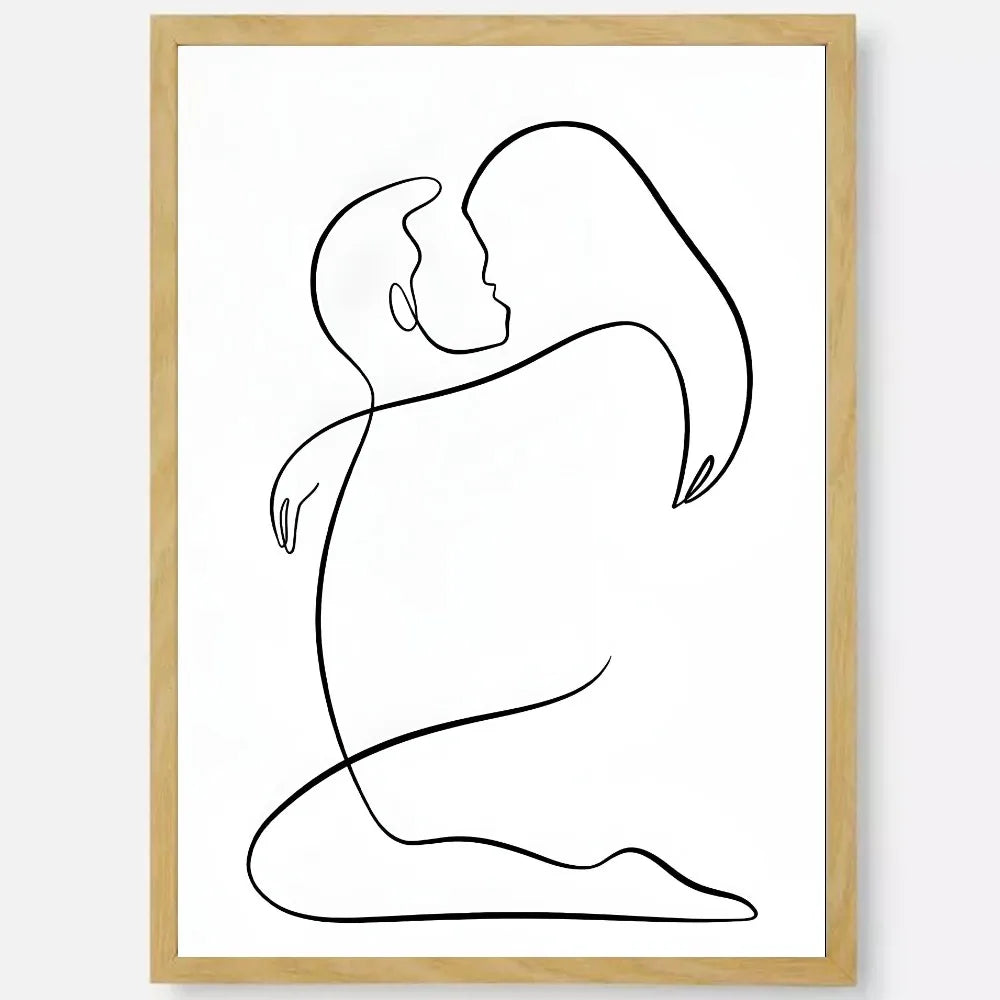 Black & White Couple Line Art Poster | Self-Adhesive Wall Decor Wall Art Poster Peaceful Pleasures Health and Wellness z5 15X20cmNoframe