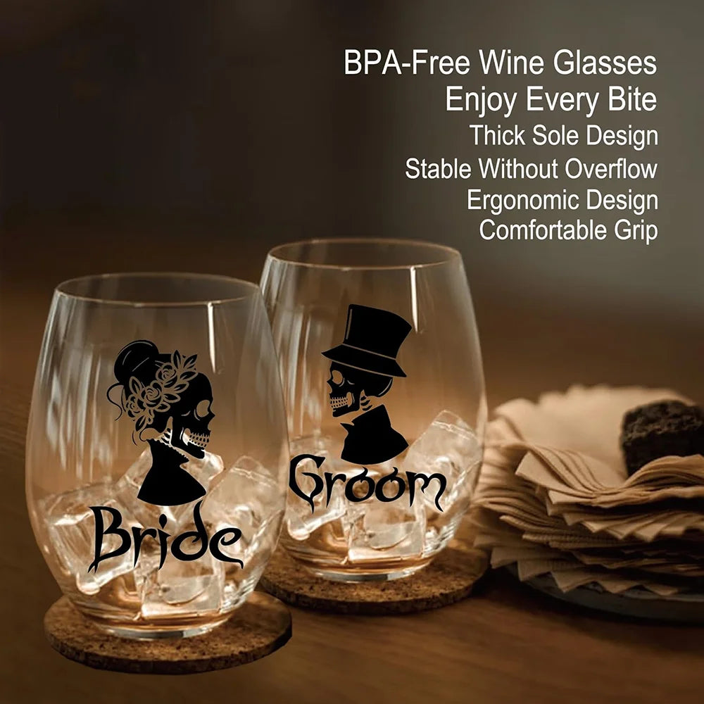 Skull Bride Groom Wine Glass Valentine's Day Autumn Halloween Cup Anniversary Wedding Couple Gift Bachelorette Party Decoration Peaceful Pleasures Health and Wellness