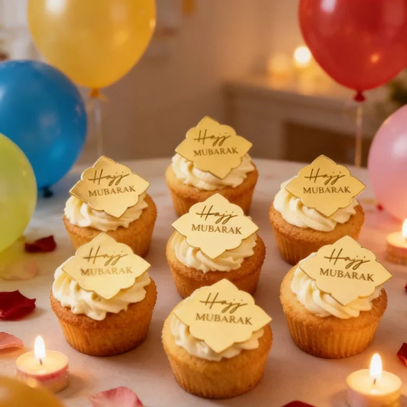 10pcs Hajj Mubarak Acrylic Cupcake Toppers | Eid Ramadan Decor