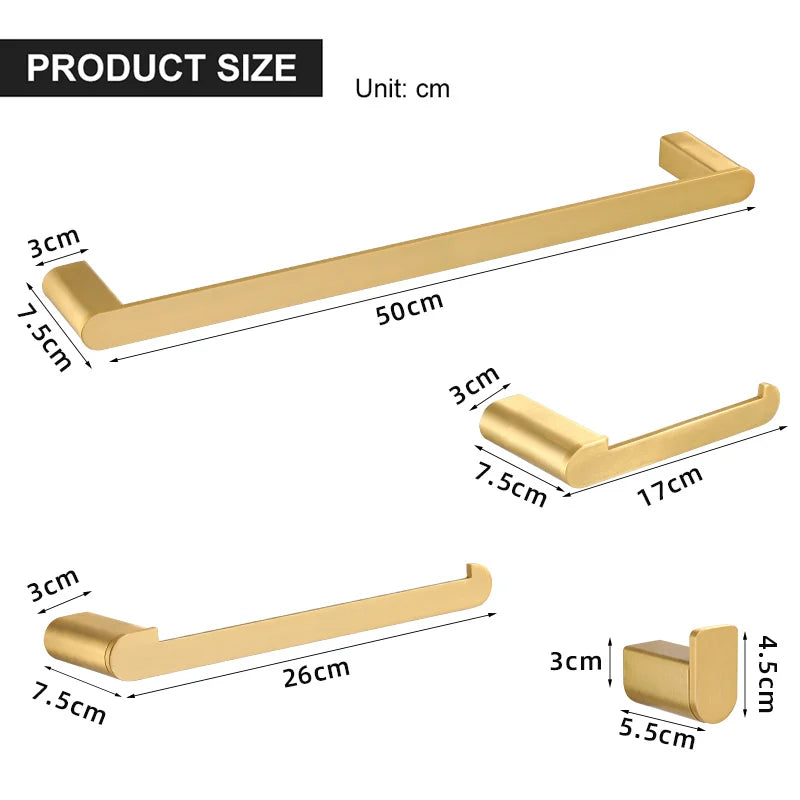 Brushed Gold Bathroom Accessories Set – Towel Bar, Hooks & Holder