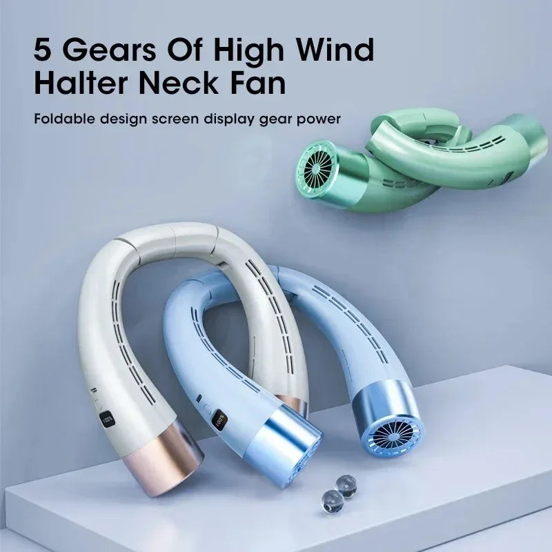 Foldable Hands Free Neck Fan Portable USB Rechargeable 5-Speed Mini Air Cooler Digital Display for Sports Outdoor Office Peaceful Pleasures Health and Wellness