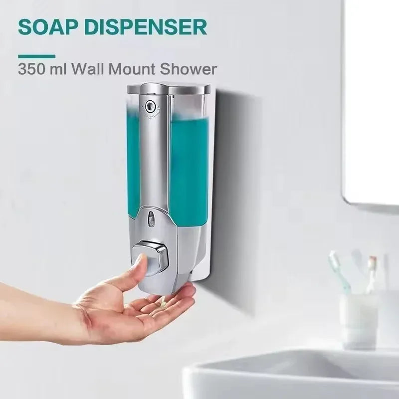 350ml Drill-Free Wall Mounted Liquid Soap Shampoo Dispenser Bathroom Shower Hotel Washroom Essentials Peaceful Pleasures Health and Wellness