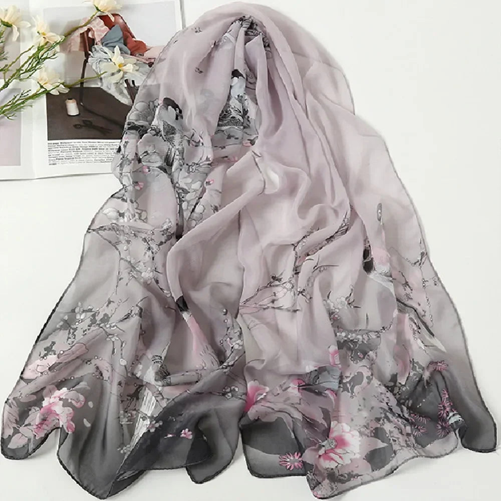 Women's Chiffon Floral Scarf – Gradient Long Wrap Shawl 160×50cm