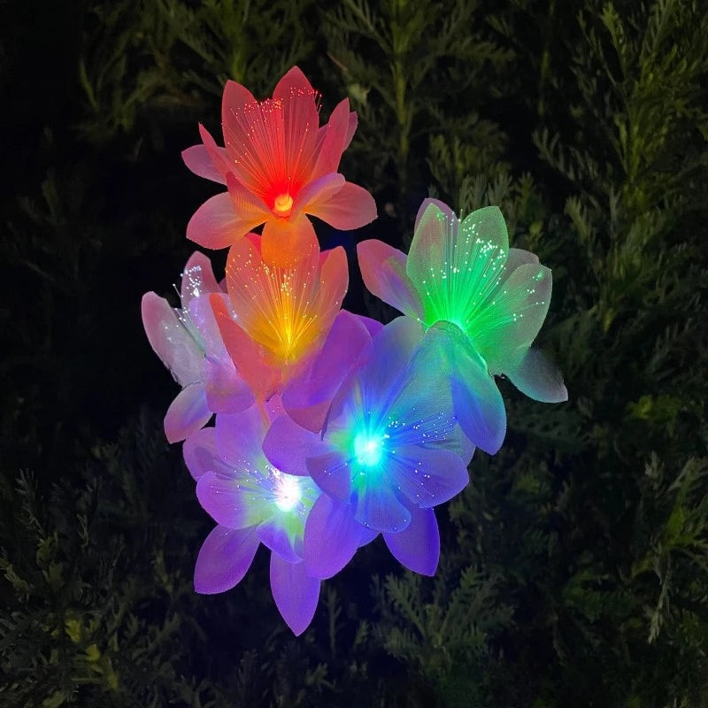 Solar Camellia Flower LED Garden Stake Light | Fiber Optic Lamp