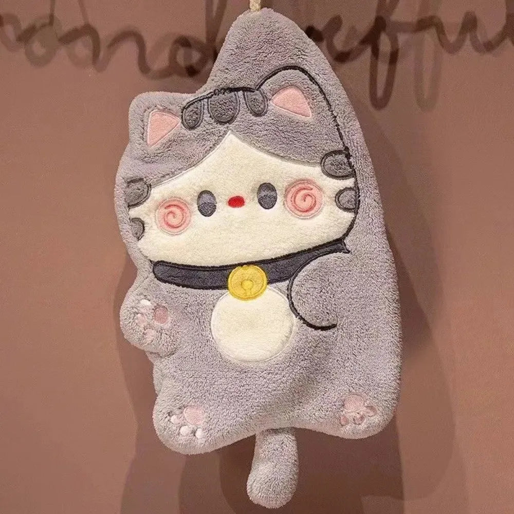 Cute Cat Hand Towel Quick Drying Kitchen Cleaning Rag Coral Velvet Cartoon Animal Absorbent Bathroom Hanging Towel Home Supplies Peaceful Pleasures Health and Wellness