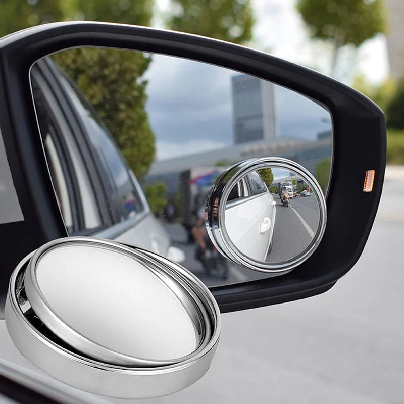 2Pcs Car Round Frame Convex Wide-angle Clear Rearview Auxiliary Car Mirror 360 Degree Blind Spot Mirror Adjustable Driving Peaceful Pleasures Health and Wellness