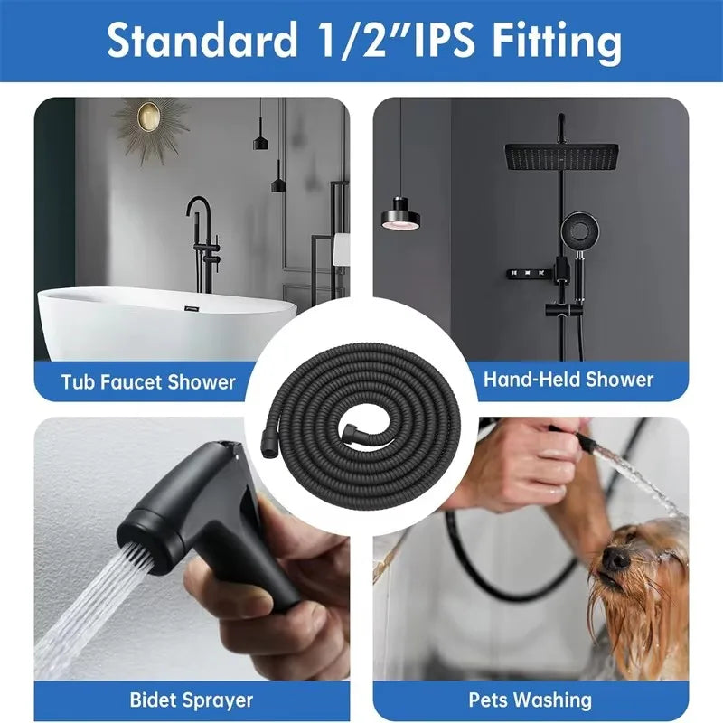 Black Flexible Shower Hose 1.5M 2M 3M – Stainless Steel
