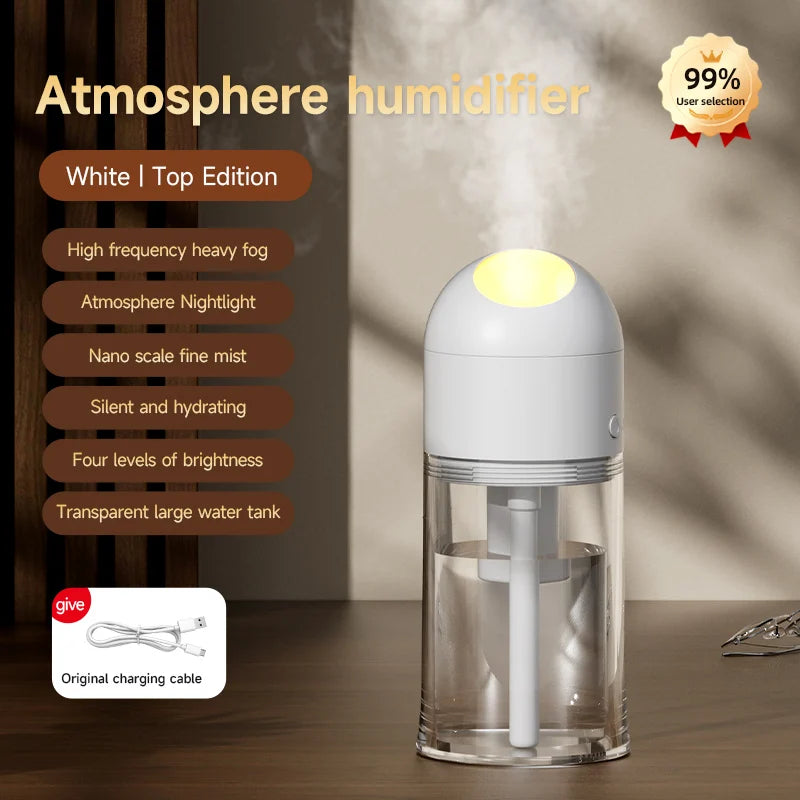 Mini Portable Humidifier Night Light Home Aromatherapy Charging Low Sound Small Aromatherapy Machine Desktop Humidifier Peaceful Pleasures Health and Wellness White Type C