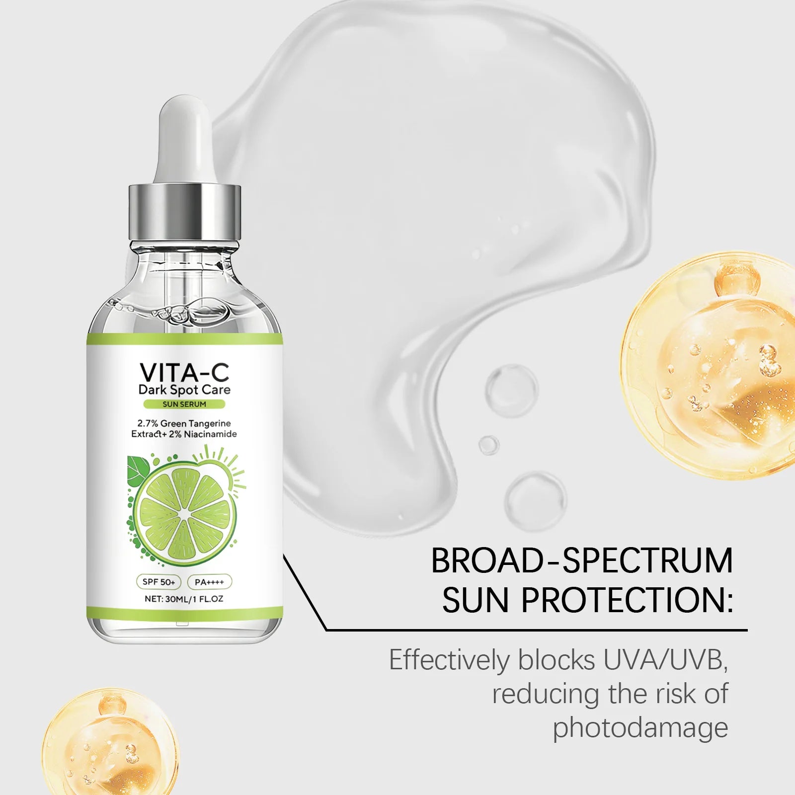 Vitamin C Sunscreen Essence Anti Sunburn Protection Brighten Skin Tone Fade Spots Improve Dullness Nourish Skin Brighten Serum Peaceful Pleasures Health and Wellness