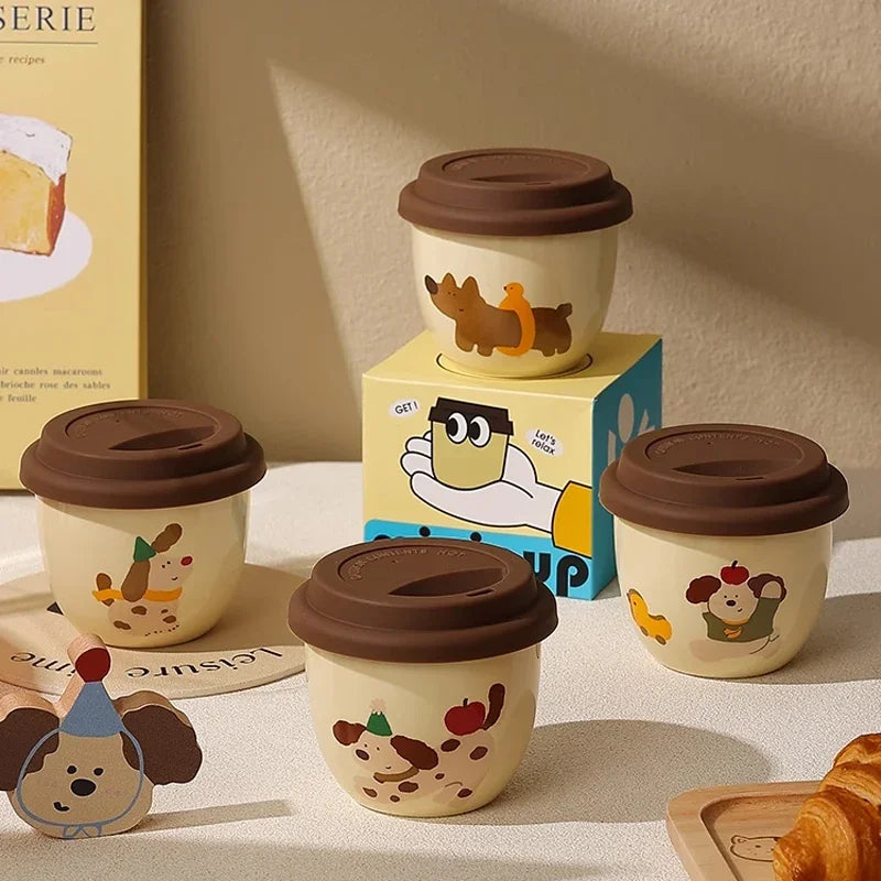 Practical Cute Cartoon Sausage Puppy Cups Exquisite Coffee Cups with Lid One Piece Cups Internet Famous Ceramic Cups Casual Cups Peaceful Pleasures Health and Wellness