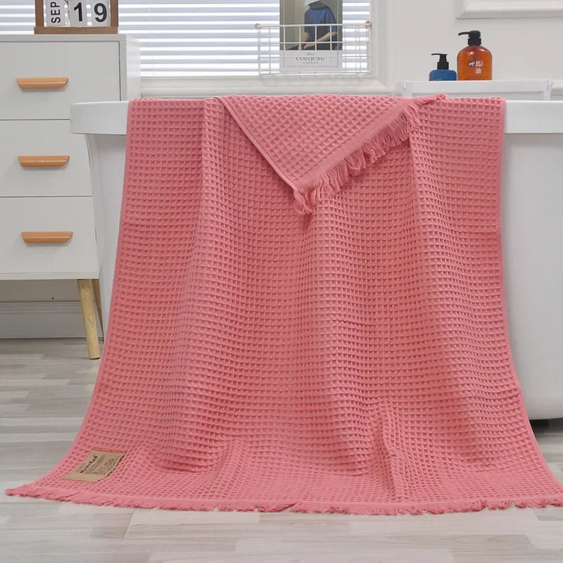 XXL Organic Cotton Waffle Bath Towel 90x180cm | Quick-Dry