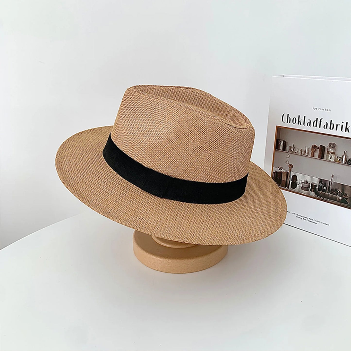 Hot Fashion Summer Casual Unisex Beach Trilby Large Brim Jazz Sun Hat Panama Hat Paper Straw Women Men Cap With Black Ribbon Peaceful Pleasures Health and Wellness