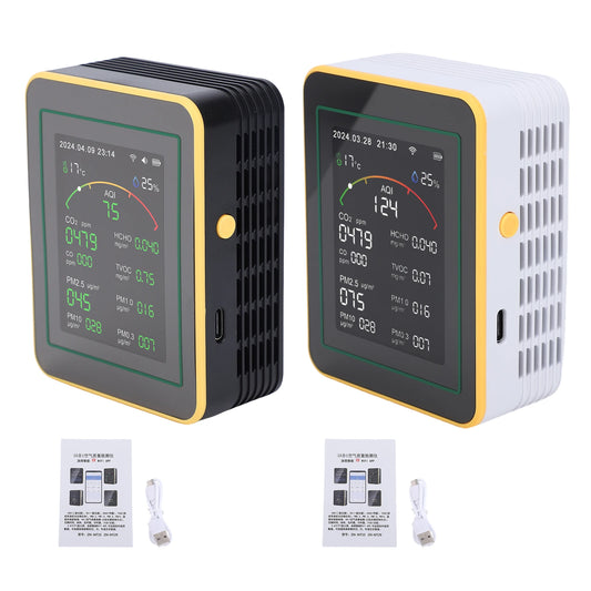 Air Quality Monitor,15-in-1 WiFi Air Detector with Color LCD Screen Fit for Tuya Smart,Detects PM2.5 PM10 TVOC Temp Humidity Peaceful Pleasures Health and Wellness