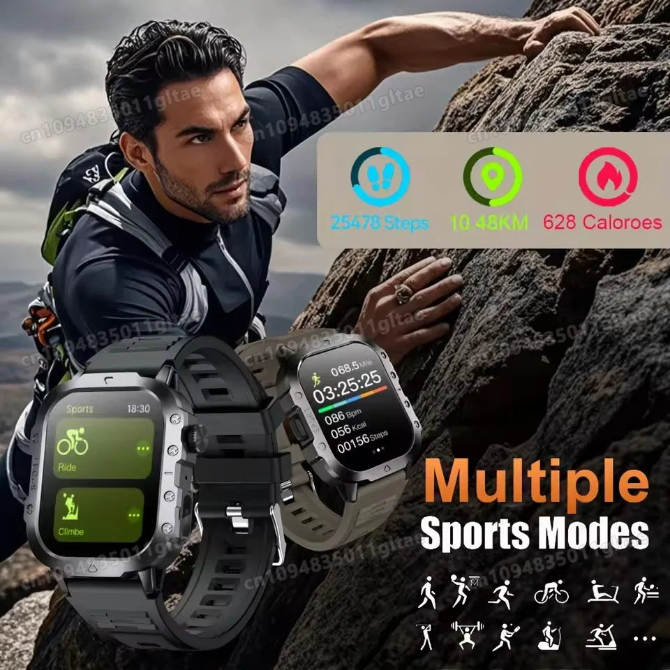 2026 New Military Outdoor Smart Watch Men's GPS Flashlight Bluetooth Call 2.01" AMOLED Screen 3ATM Waterproof Sports Smartwatch Peaceful Pleasures Health and Wellness