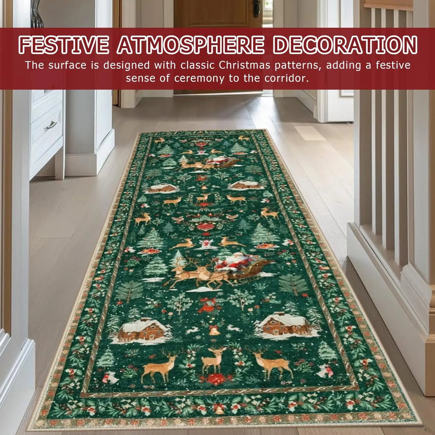 Christmas Carpet Non-Slip Washable Winter Holiday Floor Mat Christmas Bathroom Runner Rug For Indoor Bedroom Living Room Peaceful Pleasures Health and Wellness