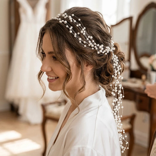 Multi Layer Pearl Headband With 40cm Fringe For Wedding Bridal Accessories Peaceful Pleasures Health and Wellness