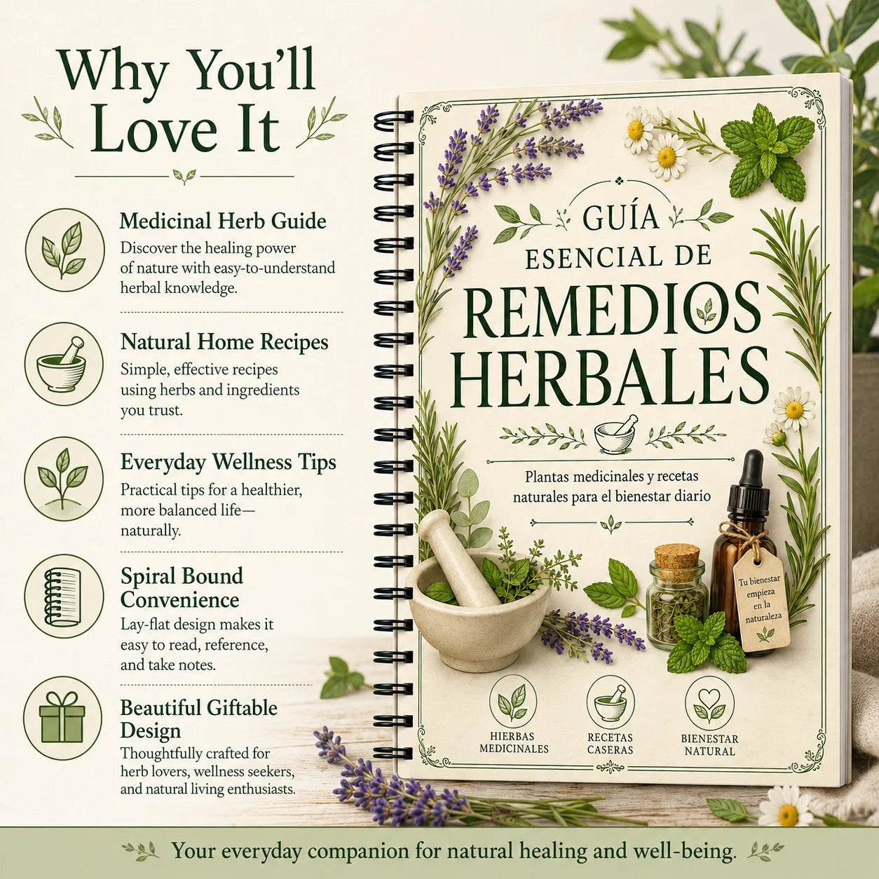 Spanish Herbal Remedies Guide A5 Spiral Notebook Natural Wellness