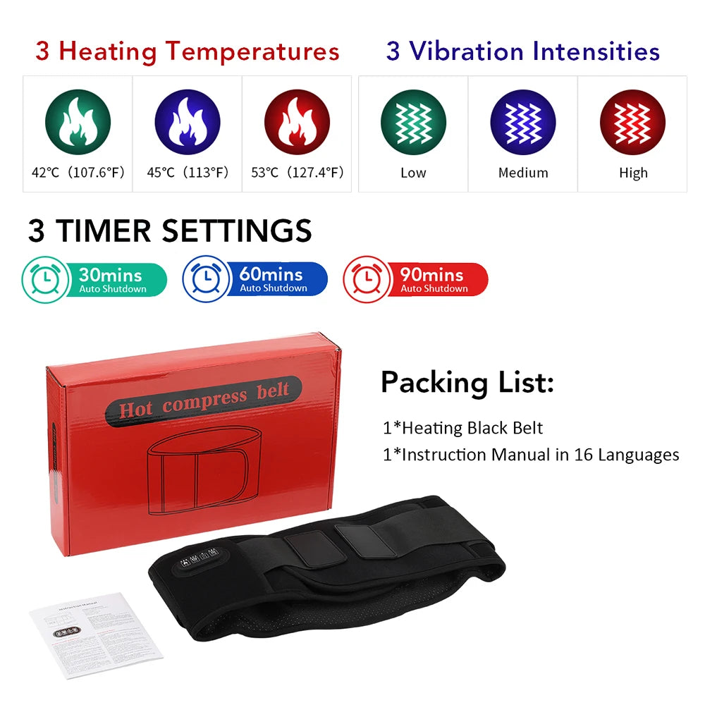 5V Plug-in Vibration Lower Back Massager Red Light Hot Compress Waist Massager Belt Portable Spine Plates Lumbar Support Brace Peaceful Pleasures Health and Wellness black